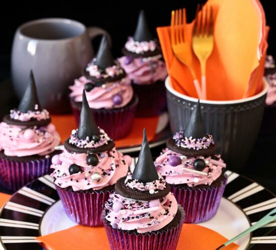 Receta cupcakes sombrero de bruja para Halloween