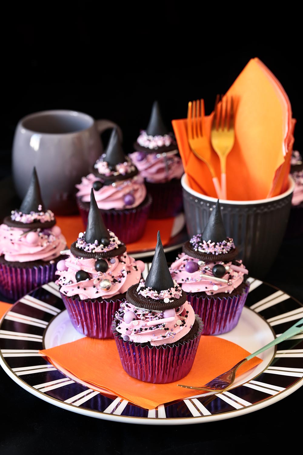 Receta cupcakes sombrero de bruja para Halloween