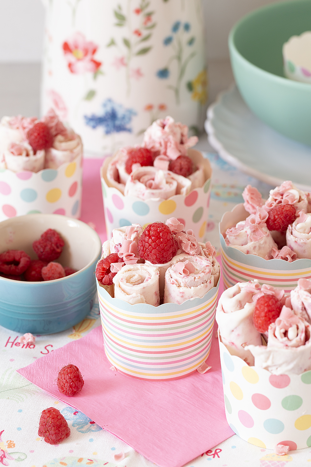 Receta de rollitos de helado de frambuesa y chocolate
