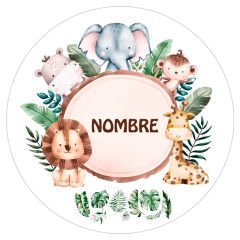 Papel de azúcar - Nombre animalitos selva 20 cm - Impresión personalizada