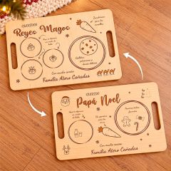 Bandeja personalizada reversible Reyes Magos y Papá Noel - Madera grabada