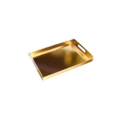 Base rectangular dorada con borde y asas 19 x 12 cm