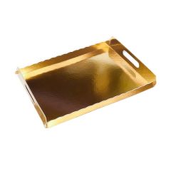 Base rectangular dorada con borde y asas 34 x 25 cm