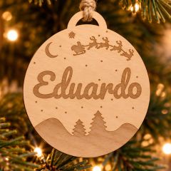 Bola personalizada para árbol de Navidad - Madera grabada - Paisaje nevado