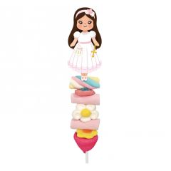 Brocheta de gominolas niña de Comunión morena