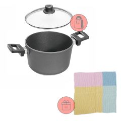 Cacerola antiadherente Titanium Nowo Inducción alta con tapa 24 cm - Aluminio fundido - Woll + REGALO paño