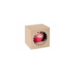 Caja 1 cupcake kraft con ventana ECO-LINE 9 x 9 x 9 cm - House of Marie