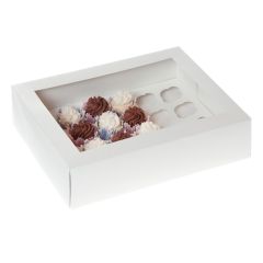 Caja 24 mini cupcakes blanca con ventana 34 x 25 x 9 cm - House of Marie