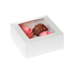 Caja para 4 cupcakes blanca con ventana 18 x 18 x 9 cm - House of Marie