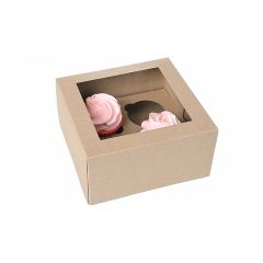 Caja 4 cupcakes kraft con ventana ECO-LINE 18 x 18 x 9 cm - House of Marie