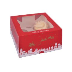 Cajas para 4 cupcakes con ventana pueblo Navidad 18 x 18 x 7,5 cm (2) - House of Marie
