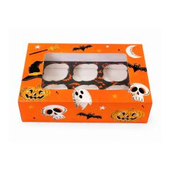 Caja para 6 cupcakes con ventana Boo naranja Halloween 24 x 16,5 x 7 cm