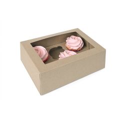 Caja 6 cupcakes kraft con ventana ECO-LINE 23 x 16,5 x 9 cm - House of Marie