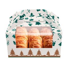 Caja con asa y ventana para dulces o galletas Picnic Navidad 18 x 15,5 x 10 cm