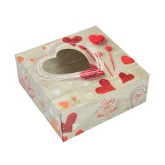Caja con ventana corazones San Valentín o Día de la Madre 20 x 20 x 8 cm