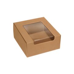 Caja kraft con ventana para dulces o galletas 10 x 10 x 4 cm