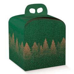 Caja para panettone verde árboles de Navidad 20 cm