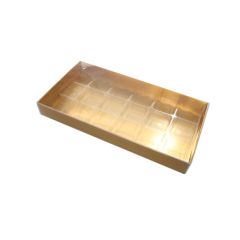 Caja para 18 bombones dorada con tapa y alveolos 24,5 cm