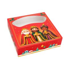 Caja para roscón de Reyes roja 31 x 31 x 8 cm - Azucren
