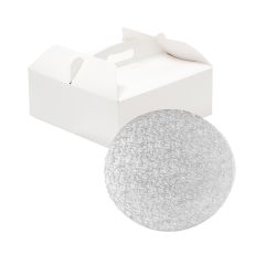 Caja para tarta blanca con asa y cake drum 28,5 x 28,5 x 10 cm - Decora