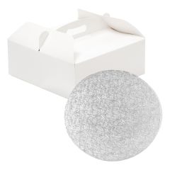 Caja para tarta blanca con asa y cake drum 36  x 36 x 12 cm - Decora