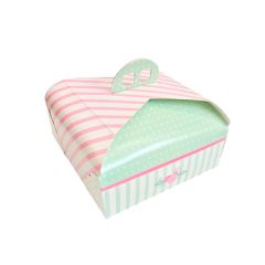 Caja para tarta verde y rosa con asa 24 x 24 x 10 cm