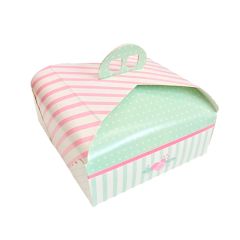 Caja para tarta verde y rosa con asa 28 x 28 x 10 cm