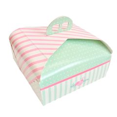 Caja para tarta verde y rosa con asa 33 x 33 x 10 cm