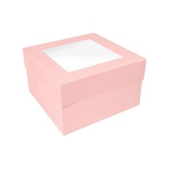 Caja para tarta rosa bebé con ventana 25,4 x 25,4 x 15,2 cm