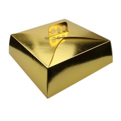 Caja para tarta dorada metalizada con asa 27 x 27 x 10 cm