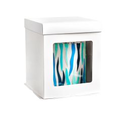 Caja para tarta blanca con ventana, tapa y base 21 x 21 x 23,5 cm