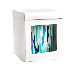 Caja para tarta blanca con ventana, tapa y base 30,4 x 30,4 x 34,5 cm