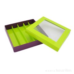 Caja para bombones verde y púrpura