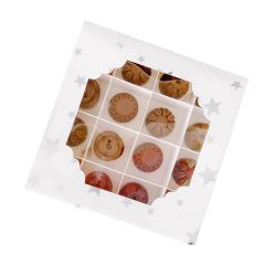 Cajas para 16 bombones o pasteles con ventana estrellas Navidad 15 x 15 x 3,5 cm (5)
