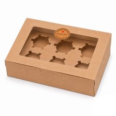 Cajas para 6 cupcakes kraft con ventana 23,5 x 15,7 x 7,5 cm (20)