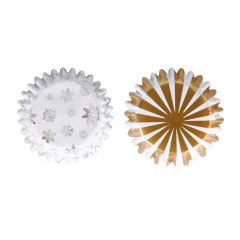 Cápsulas mini blancas doradas copos de nieve Navidad (60) - PME