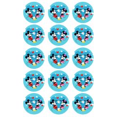 Papel de azúcar de Mickey y Minnie corazón - 5 cm (15) - María Lunarillos