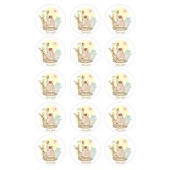 Papel de oblea - 15 círculos iguales de 5 cm Nombres y rótulo Animalitos - Impresión personalizada