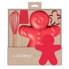 Espátula, batidor, molde y cortador muñeco de jengibre Navidad - ScrapCooking