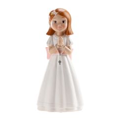 Figura niña de comunión pelo corto con rosario 15,5 cm - Dekora
