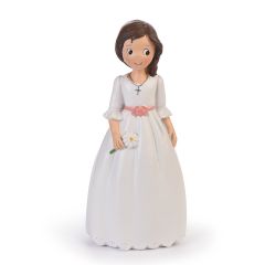 Figura niña de Comunión morena con flor 15 cm - Modecor