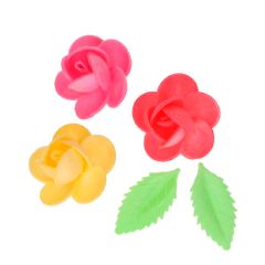 Flores de oblea Plumerias y hojas de colores 4 cm (15) - Funcakes