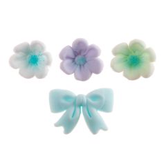 Flores y lazos azules de azúcar (10) - Sin gluten - Dekora