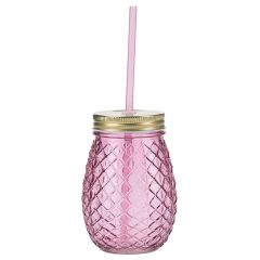 Jarra de cristal con tapa y pajita piña rosa 450 ml - Miss Étoile