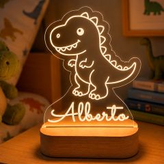 Lámpara personalizada dinosaurio nombre - Metacrilato y madera