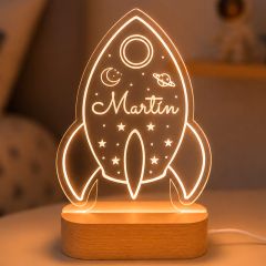 Lámpara personalizada nave espacial nombre - Metacrilato y madera