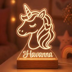 Lámpara personalizada unicornio nombre - Metacrilato y madera