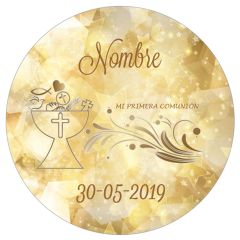 Papel de oblea - Nombre y fecha Mi primera comunión 20 cm - Impresión personalizada