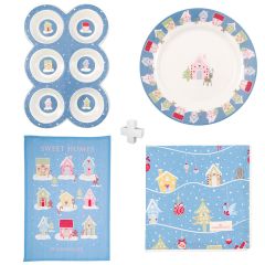 Pack con molde, plato, paño y servilleta - Laura Home Christmas Dusty Blue - Greengate