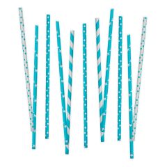 Pajitas de papel blancas y azules lunares, rayas y estrellas (80) - Decora
